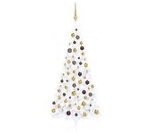 vidaXL Medio árbol De Navidad Con Luces Y Bolas Blanco 240 Cm