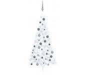 vidaXL Medio árbol De Navidad Con Luces Y Bolas Blanco 180 Cm