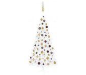 vidaXL Medio árbol De Navidad Con Luces Y Bolas Blanco 120 Cm