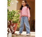 VERTBAUDET Vaqueros anchos con bajo deshilachado para niña denim bleached