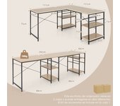 Costway Escritorio con Estantes de Almacenamiento en Forma de L Escritorio de Esquina Industrial de Madera 242×60×75cm Natural