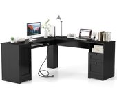 Costway Escritorio en Forma de L con 2 Cajones Estante Ajustable y Bandeja de Teclado Escritorio Ejecutivo en Esquina