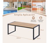 Costway Mesa de Comedor para Patio de Madera de Acacia para 8 Personas 200 x 90 cm Mesa Rectangular con Agujero para Sombrilla de 5 cm para Jardín