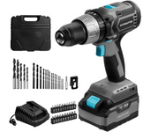 Taladro atornillador percutor con batería de 20 V y 4.000 mAh, motor DC 700 de 4 polos, velocidad sin carga de 0-500/ 0-1.800 rpm, ratio de impacto de 0-7.500 / 0-26.