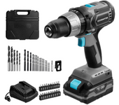 Taladro atornillador perforador con batería de 20 V y 2.000 mAh, motor DC 775, velocidad sin carga de 0-400 / 0-1.