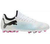 PUMA Future 7 Play MG Jr, Soccer Shoe, White Black-Poison Pink, 38.5 EU