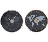 DKD Home Decor Reloj de Pared de la Marca Negro Aluminio Cristal Dorado Plateado Mapamundi (2 Piezas) (30 x 4.3 x 30 cm) (Referencia: S3016704)