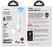 COFI 1453 Cable de datos de silicona líquida USB-A compatible con iPhone 2,4 A, cable de carga, 1,2 m, color blanco