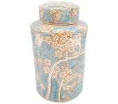 DKD Home Decor Jarrón de la Marca Porcelana Azul Naranja Oriental (18 x 18 x 30 cm) (Referencia: S3021723)