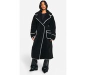 boohoo Chaqueta Petite Larga De Borreguito Sintético, Negro 36
