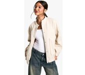 boohoo Chaqueta Bomber Efecto Lana, Blanco L