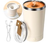 Espumador de leche 2 en 1, 400 ml, acero inoxidable 316, sin BPA, portátil y eléctrico (blanco)