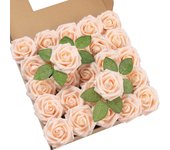 DuHouse 50Pcs Artificial Roses Flowers Fake Roses with Stems Real Touch Foam Flowers for DIY Wedding Bouquet Baby Shower Centerpiece Floral Arrangement Party Home Decor(White)
