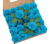 DuHouse 50Pcs Artificial Roses Flowers Fake Roses with Stems Real Touch Foam Flowers for DIY Wedding Bouquet Baby Shower Centerpiece Floral Arrangement Party Home Decor(White)