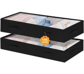 mepure Under Bed Storage Boxes – 3 Pack Foldable Underbed Storage Organisers with Lids, Sturdy Fabric Boxes with 3 Handles, Space Saving Storage Bags for Bedding, Quilts and Clothes – Black