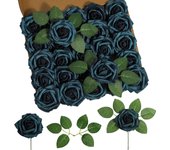 DuHouse 50Pcs Artificial Roses Flowers Fake Roses with Stems Real Touch Foam Flowers for DIY Wedding Bouquet Baby Shower Centerpiece Floral Arrangement Party Home Decor(White)