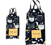 Kitchen Apron, Waterproof Parent-Child Cooking Apron withPockets, Perfect for BBQ, Baking for Men-Women Cute Black Kitty