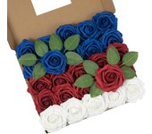 DuHouse 50Pcs Artificial Roses Flowers Fake Roses with Stems Real Touch Foam Flowers for DIY Wedding Bouquet Baby Shower Centerpiece Floral Arrangement Party Home Decor(White)