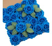 DuHouse 50Pcs Artificial Roses Flowers Fake Roses with Stems Real Touch Foam Flowers for DIY Wedding Bouquet Baby Shower Centerpiece Floral Arrangement Party Home Decor(White)