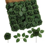 DuHouse 50Pcs Artificial Roses Flowers Fake Roses with Stems Real Touch Foam Flowers for DIY Wedding Bouquet Baby Shower Centerpiece Floral Arrangement Party Home Decor(White)