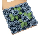 DuHouse 50Pcs Artificial Roses Flowers Fake Roses with Stems Real Touch Foam Flowers for DIY Wedding Bouquet Baby Shower Centerpiece Floral Arrangement Party Home Decor(White)