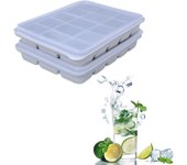 Moldes de silicona para cubitos de hielo, paquete de 2, de fácil liberación, 15 moldes flexibles de silicona para cubitos de hielo, conCubitera cuadrada con tapa extraíble - Para cócteles y whisky - Hielo flexible - Verde bambú