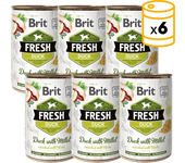 6 x 400 Gr Comida Húmeda Fresh Duck para Perros con Pato y Mijo Brit