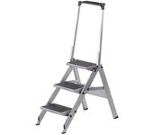kaiserkraft Escalera plegable de aluminio, escalones aluminio con revestimiento de PVC, con arco de seguridad, 3 peldaños