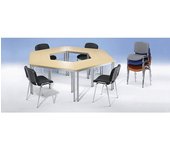 eurokraft basic Mesa multiuso, trapezoidal, H x A x P 740 x 1400 x 700 mm, tablero en decoración de haya, armazón negro