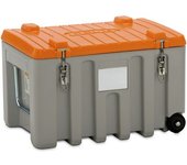 CEMO Caja universal de polietileno, capacidad 150 l, trolley, gris / naranja