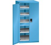 LISTA Cajonera con puertas batientes, altura 1450 mm, 2 baldas, 3 cajones, carga máx. 75 kg, azul luminoso