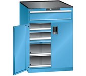 LISTA Cajonera con puertas batientes, altura 1020 mm, 2 baldas, 3 cajones, carga máx. 200 kg, azul luminoso