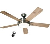 kaiserkraft Ventilador de techo TITANIUM, Ø del aspa 1320 mm, con mando a distancia, pino piñonero / haya / cromo cepillado