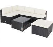 Conjunto jardín asientos y mesa poliratán negro/crema