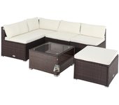 Conjunto jardín asientos y mesa poliratán marrón/crema