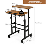 Costway Escritorio Móvil Mesa de Ordenador con Ruedas Regulable en Altura para Estar Sentados y de Pie para Casa Oficina Nuez y Negro