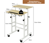 Costway Escritorio Móvil Mesa de Ordenador con Ruedas Regulable en Altura para Estar Sentados y de Pie para Casa Oficina Natural y Blanco