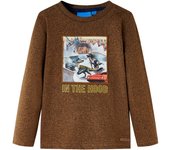 Camiseta infantil de manga larga color mélange 128 en color Coñac/Verde oscuro