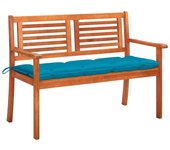 vidaXL Banco de jardín 2 plazas madera maciza eucalipto y cojín 120 cm en color Azul/Antracita/Gris | acolchados duraderos para sofás de jardín terraza exterior