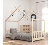 vidaXL Estructura de cama infantil madera maciza pino 70x140 cm en color Blanco/Marrón/Gris