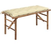 vidaXL Banco de jardín plegable con cojín bambú 118 cm en color Crema/Rojo/Taupé y más | acolchados duraderos para sofás de jardín terraza exterior