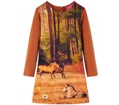 Vestido infantil de manga larga 128 en color Azul marino/Coñac