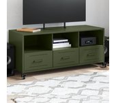 vidaXL Mueble de TV de acero oliva 100,5x39x43,5 cm en color Verde/Antracita/Rosa y más | almacenamiento funcional diseño moderno para baño dormitorio sala