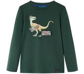 Camiseta infantil de manga larga 92 en color Verde oscuro/Coñac/Azul