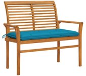 vidaXL Banco de jardín madera maciza de teca y cojín 112 cm en color Azul claro/Antracita/Gris | acolchados duraderos para sofás de jardín terraza exterior