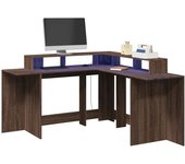 vidaXL Escritorio con LED madera ingeniería 152x152x91cm en color Gris hormigón/Roble ahumado/Marrón roble y más | estructura resistente ideal para salón dormitorio o estudio