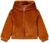 Chaqueta infantil con capucha pelo sintético color coñac 128 en tamaño 128 (7-8 años)/104 (3-4 años)/140 (9-10 años) y más