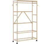 vidaXL Perchero con estantes y ruedas de bambú en dimensiones 110 cm/90 cm | práctico organizador multiusos diseño compacto funcional