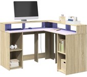 vidaXL Escritorio con luz LED madera ingeniería artisian 130x130x91 cm en color artisian oak/Roble Sonoma/Marrón roble | estructura resistente ideal para salón dormitorio o estudio