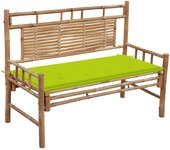 vidaXL Banco de jardín con cojín bambú 120 cm en color Rojo vino tinto/Verde brillante/Beige y más | acolchados duraderos para sofás de jardín terraza exterior
